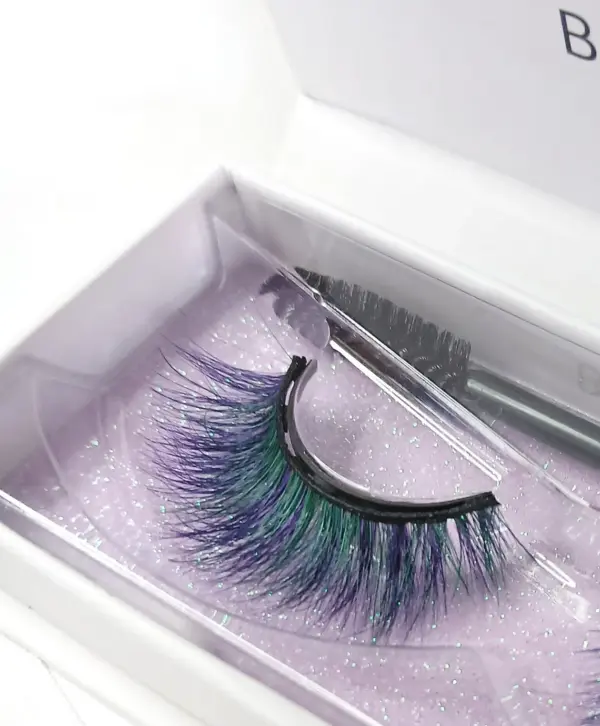 Colored Eyelashes, "Colorful 3D Lashes Collection - Perfect Gift for Anime Lovers" (Purple & Green)